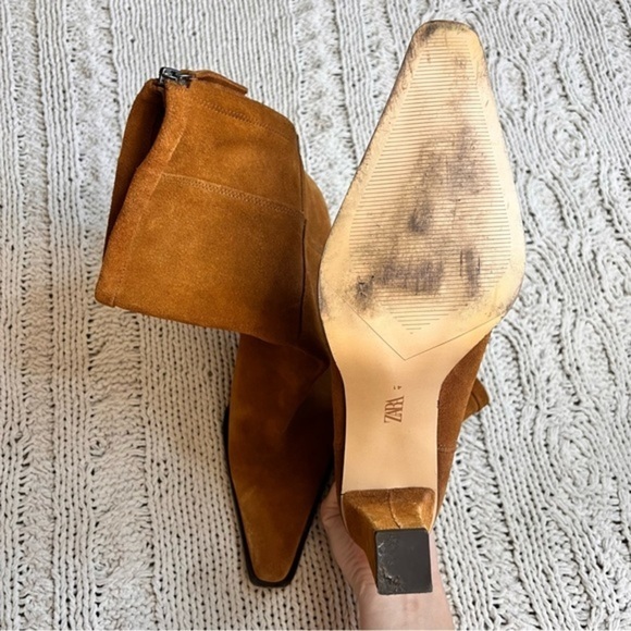 ZARA Split Suede‎ Mid-Heel Ankle Boots Brown  Size 41 - Picture 9 of 11